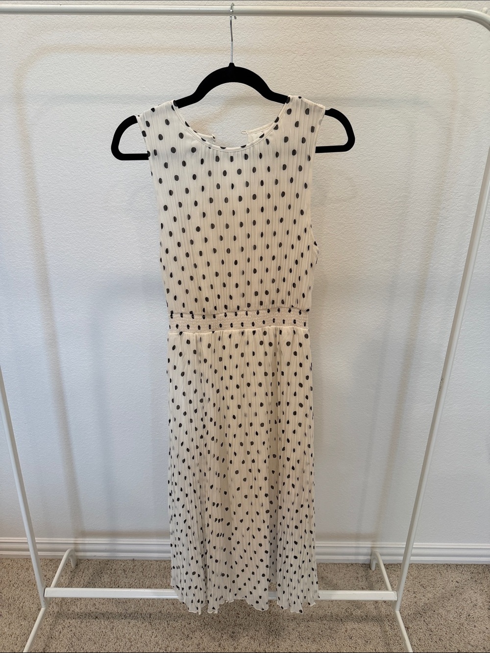 Aritzia Cream Midi Dress with Black Polka Dots